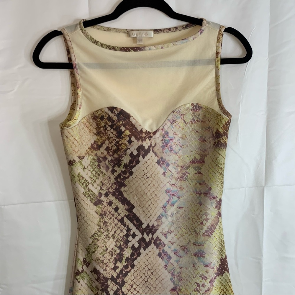 NWoT Guess Amanda Snakeskin Fitted Dress Mesh Glam Multi Color, size S - Picture 7 of 10